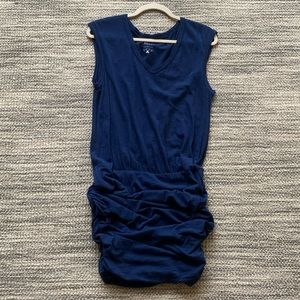 Blue V-neck Dress with Tight Cinched Skirt